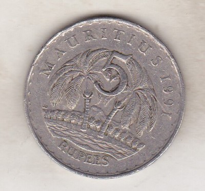 bnk mnd Mauritius 5 rupii 1991 foto