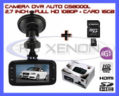 CARD 16GB + CAMERA VIDEO DVR GS8000L AUTO CU INREGISTRARE FULL HD 1080p CICLICA - DISPLAY 2,7 INCH, HDMI, INFRAROSU, SENZOR MISCARE, MARTOR ACCIDENT foto