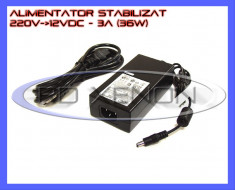 SURSA ALIMENTARE - ALIMENTATOR STABILIZAT 12V - 3A AMPERI A - PENTRU BANDA LED RGB 150 SMD - CABLU 220V INCLUS foto