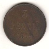 SV * Finlanda / sub ocupatie Rusia tarista 5 PENNIA 1899, Europa, Cupru (arama)