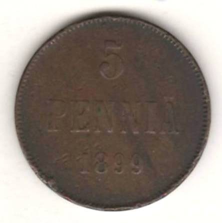 SV * Finlanda / sub ocupatie Rusia tarista 5 PENNIA 1899