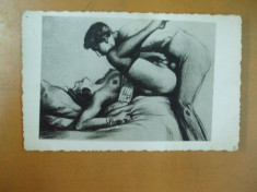 Carte postala erotica desen scena clasica barbat femeie foto