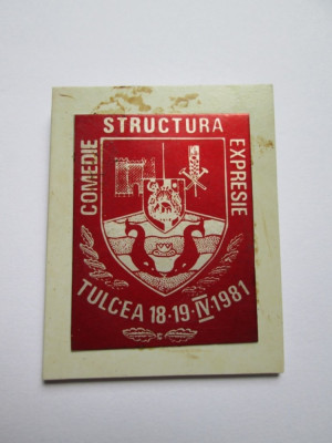 Insigna-Ecuson rara culturala - Comedie-Structura-Expresie Tulcea 18-19.IV 1981 foto