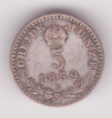 MONEDA DIN ARGINT AUSTRIA - 5 KREUZER 1859 LITERA V - RARA foto