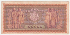 (1) BANCNOTA ROMANIA - 100.000 LEI 1947 (25 IANUARIE 1947) foto