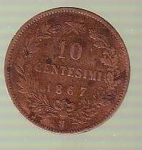 moneda 10 centesimi 1867 Italia foto