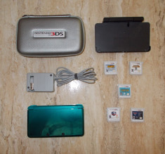 Vand Nintendo 3DS Aqua Blue, pachet complet adus SUA+5jocuri Originale foto