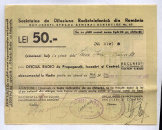 BON DE VERIFICARE - SOCIETATEA DE DIFUZIUNE RADIOTELEFONICA DIN ROMANIA -50 LEI foto