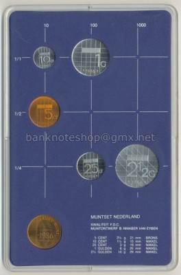 OLANDA █ SET COMPLET DE MONEDE █ FOLDER 1+5+10+25 Cents +1+2 1/2 Gulden 1986 UNC foto