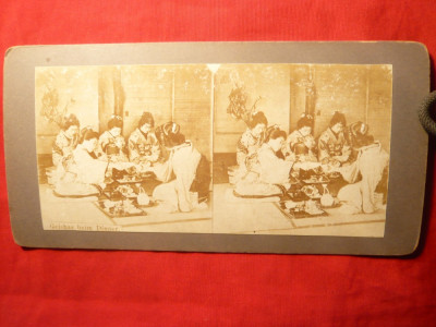 Fotografie stereoscopica - Gheise la cina -Japonia ,sf.sec.XIX foto