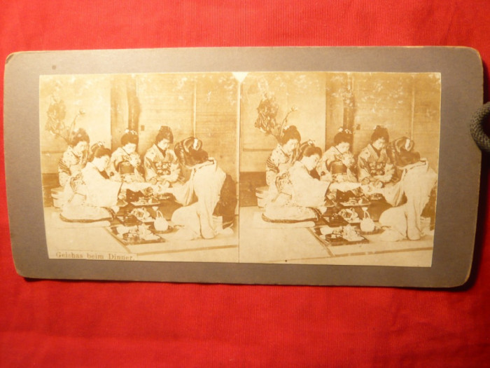 Fotografie stereoscopica - Gheise la cina -Japonia ,sf.sec.XIX