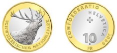 ELVETIA MONEDE COMEMORATIV 10 Franken 2009 KM-130 SWISS NAT. PARC: RED DEER UNC