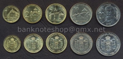 SERBIA █ SET COMPLET DE MONEDE █ 1, 2, 5, 10, 20 Dinara █ 2010 █ UNC foto