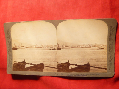 3 Fotografii stereoscopice - Genova - Portul la 1900 foto
