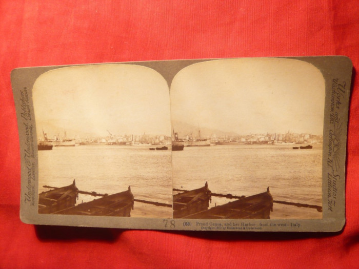 3 Fotografii stereoscopice - Genova - Portul la 1900