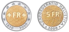 ELVETIA MONEDE COMEMORATIV 5 Franken 2000 KM-91 150th ANNIVERSARY OF FRANC UNC