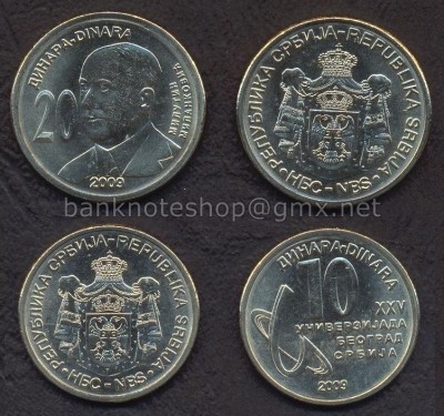 SERBIA █ SET COMPLET DE MONEDE COMEMORATIV █ 10 + 20 Dinara █ 2009 █ UNC foto