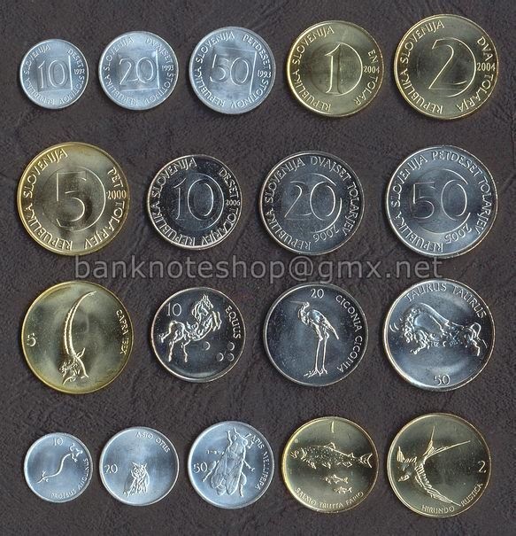 SLOVENIA █ SET COMPLET DE MONEDE █ 10+20+50 Stotin 1+2+5+10+20+50 Tolarjev █ UNC