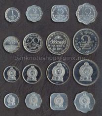 SRI LANKA SET DE MONEDE 1, 2, 5, 10, 25, 50 Cent, 1, 2 Rupee 1978-2006 UNC foto