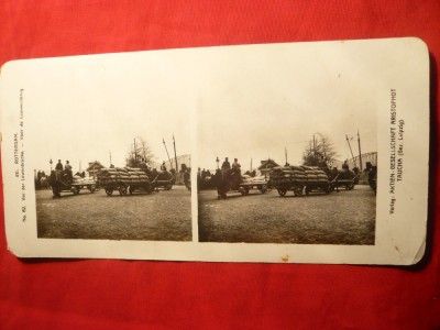 Fotografie stereoscopica -Carute cu marfa in Rotterdam -Olanda inc.sec.XX foto
