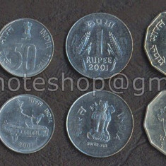 INDIA █ SET COMPLET DE MONEDE █ 10, 25, 50 Paise, 1, 2, 5 Rupees 1996-2001 █ UNC