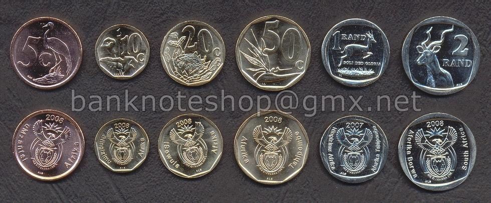 AFRICA DE SUD SET DE MONEDE 5, 10, 20, 50 Cents, 1, 2 Rand UNC | Okazii.ro