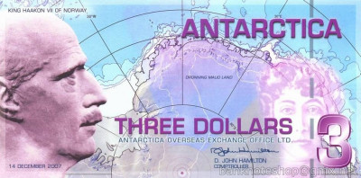 ANTARCTICA █ bancnota █ 3 Dollars █ 14.12.2007 █ UNC █ necirculata █ polymer foto