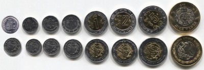 MEXIC █ SET COMPLET DE MONEDE █ 5+10+20+50 Centavos 1+2+5+10 Pesos 2001-2012 UNC foto