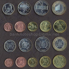 MOZAMBIC █ SET COMPLET MONEDE █ 1+5+10+20+50 Ct, 1, 2, 5, 10 Meticais █ 2006 UNC