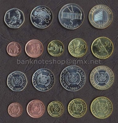 MOZAMBIC █ SET COMPLET MONEDE █ 1+5+10+20+50 Ct, 1, 2, 5, 10 Meticais █ 2006 UNC foto