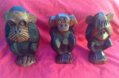 3 Maimute inteligente sculptate din lemn - Arta Africana !!! foto