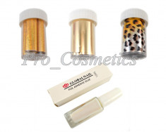 Set Folie Transfer Golden, 120 cm x 3 bucati + Adeziv Special 10 ml foto