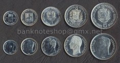 VENEZUELA SET COMPLET DE MONEDE 25+50 Centimos 1+2+5 Bolivares 1989-1990 UNC