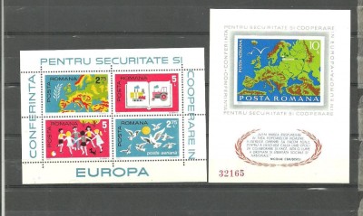 ROMANIA 1975 - CONFERINTA EUROPEANA HELSINKI, bloc DT si colita NDT, F101 foto