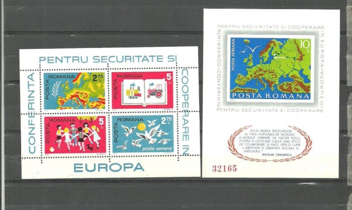 ROMANIA 1975 - CONFERINTA EUROPEANA HELSINKI, bloc DT si colita NDT, F101