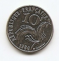 Franta 10 Franci 1986 KM-959 foto