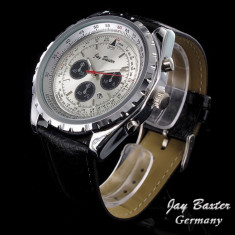 Ceas Jay Baxter Germany Gentleman Silver | Curea din Piele | Ora si Data | Factura, Garantie 12 Luni! foto