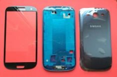 Carcasa rama fata cu geam sticla capac spate capac baterie capac acumuator Samsung i9300 i9305 Galaxy S3 SIII S 3 S III Originala Original NOUA NOU foto