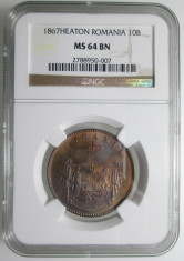 [ - H - ] Romania - 10 Bani 1867 NGC MS64 BN foto