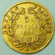 ticuzz - Franta 1866 A 5 Franci - Moneda de AUR - Napoleon III foto