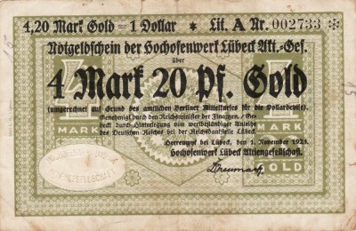 Germania Berlin 4 marci si 20 pfennig Gold 1923 Rara foto