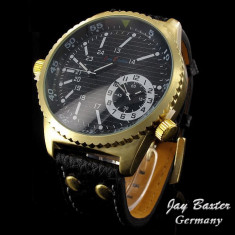 Ceas Barbatesc JayBaxter Germany Dark Gold cu Fusuri Orare Multiple si Bratara din Piele | Noi, Originale | Factura, Garantie 12 Luni! foto