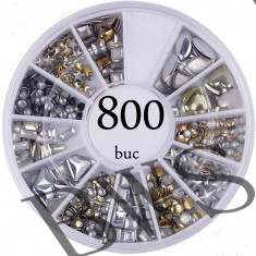 Kit carusel ornamente unghii 3D metalice--800 buc---NR 2-categoria unghii false sticker,gel uv,tatuaje,abtipild---Set Decor unghii/decoratiuni foto