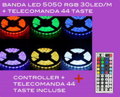 BANDA LED 5050 RGB SMD , 60LED/ metru , 300LED/ 5 metri, impermeabila, pack telecomanda 44 TASTE+ CONTROLLER IR , decoratie interior/exterior foto