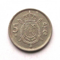 G3. SPANIA 5 PESETAS 1975 (1979) FRANCO, 5.75 g., Copper-Nickel, 23 mm ** foto