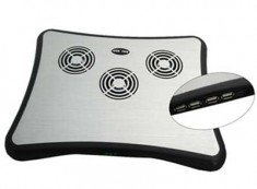 Masuta Laptop - Cooling Pad Cu 3 Ventilatoare Din Aluminiu Si 4 Porturi USB DX-734 foto