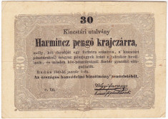 Transilvania,Ungaria,30 PENGO KRAJCZAR,1849,seria scrisa manual,legeda de pe verso si in romana cu litere cirilice foto