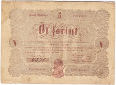 Transilvania,Ungaria,5 FORINT 1848,nuanta maro:Debrecen,seria scrisa manual,legeda si in romana cu litere cirilice,semnatura lui Kossuth foto