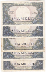 1) LOT serie COMPLETA 5 bancnote de 1000 lei 1941,1943,1944 2 mai si 10 oct.1945 foto