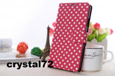 Livrare gratuita! Husa stand wallet (carte, portofel) polka dots (roz cu buline albe) pentru SAMSUNG GALAXY S2 I9100 + folie ecran + laveta + stylus foto